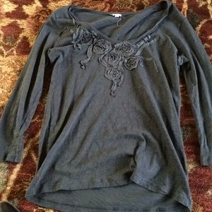 J crew gray 3/4 sleeve floral ribbon T-shirt Sz M
